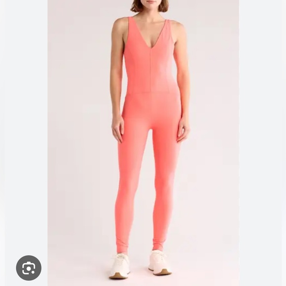NEW • Free People/FP Movement • Never Better Strappy Back Jumpsuit Coral Small - Picture 1 of 4
